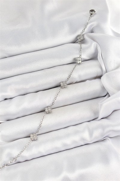 Mey İthalat® 316L Çelik Yonca Model Gümüş Renk Kadın Bileklik