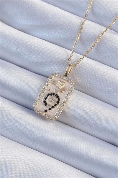 Mey İthalat® 316L Çelik Zincir Altın Renk Zirkon Taşlı Minimal Papatya Figürlü Tarot Kolye