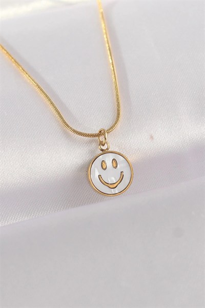 Mey İthalat® 316L Çelik Zincir Altın Renk Mermer Desenli Minimal Smile Kolye