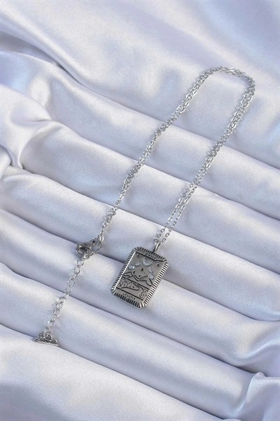 Mey İthalat® 316L Çelik Zincir Eskitme Gümüş Renk Ay Figürlü Tarot Kolye