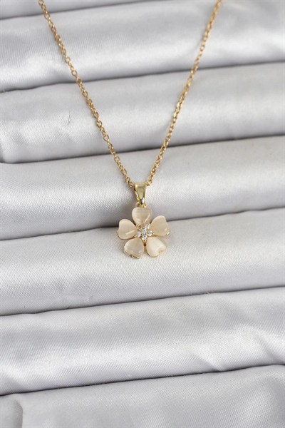 Mey İthalat® 316L Çelik Zincir Gold Renk Yonca Model Kadın Kolye