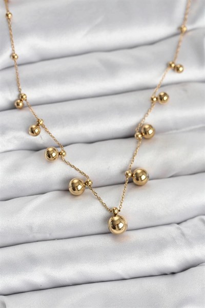 Mey İthalat® 316L Çelik Zincir Gold Renk Topçuklu Kolye