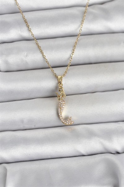 Mey İthalat® 316L Çelik Zincir Gold Renk Zirkon Taşlı Deniz Kızı Model Kadın Kolye