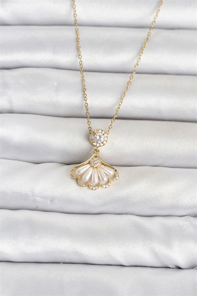 Mey İthalat® 316L Çelik Zincir Gold Renk Yelpaze Model Kadın Kolye
