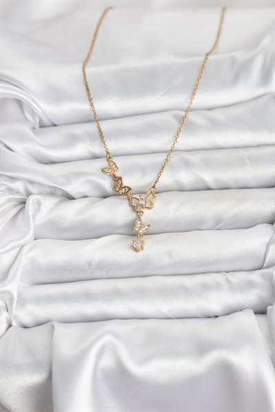 Mey İthalat® 316L Çelik Zincir Gold Renk Kelebek Model Kadın Kolye
