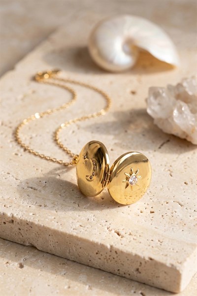 Mey İthalat® 316L Çelik Zincir Gold Renk Açılabilir Madalyon Kolye
