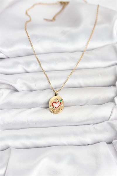 Mey İthalat® 316L Çelik Zincir Gold Renk Kalp Figürlü Kadın Kolye