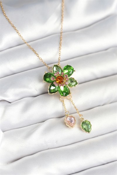 Mey İthalat® 316L Çelik Zincir Gold Renk Çiçek Model Sallantılı Kadın Kolye