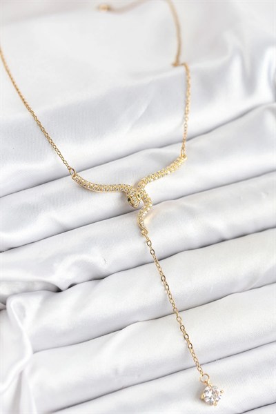 Mey İthalat® 316L Çelik Zincir Gold Renk Yılan Model Y Kolye