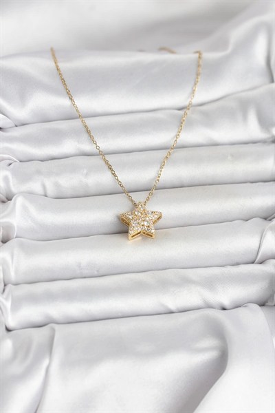 Mey İthalat® 316L Çelik Zincir Gold Renk Zirkon Taşlı Yıldız Model Kadın Kolye