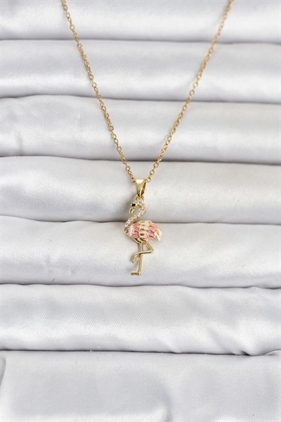 Mey İthalat® 316L Çelik Zincir Gold Renk Flamingo Model Kadın Kolye