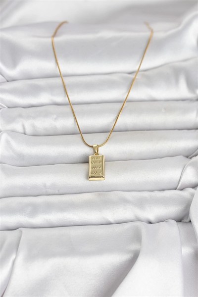 Mey İthalat® 316L Çelik Zincir Gold Renk Külçe Altın Model Kadın Kolye