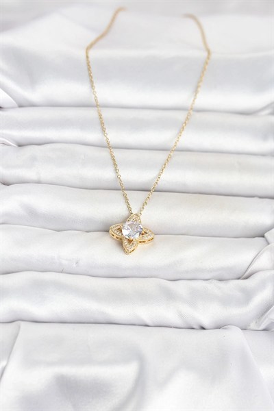 Mey İthalat® 316L Çelik Zincir Gold Renk Yonca Model Kadın Kolye