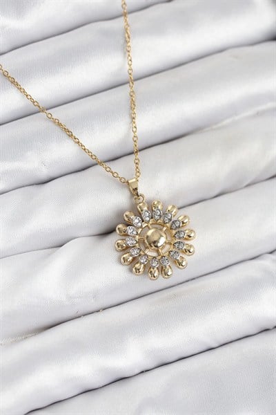 Mey İthalat® 316L Çelik Zincir Gold Renk Güneş Model Kadın Kolye