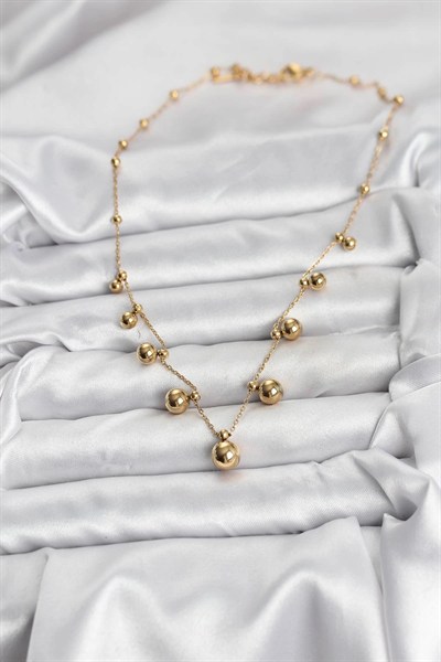 Mey İthalat® 316L Çelik Zincir Gold Renk Topçuklu Kolye