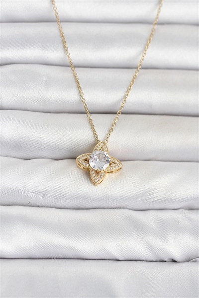 Mey İthalat® 316L Çelik Zincir Gold Renk Yonca Model Kadın Kolye