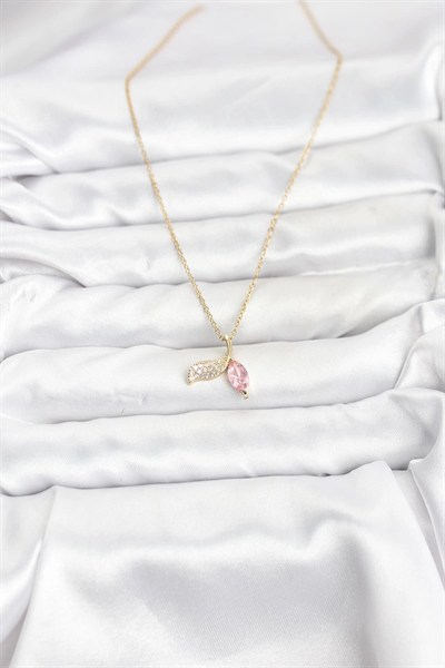 Mey İthalat® 316L Çelik Zincir Gold Renk Balık Kuyruğu Model Zirkon Taşlı Kadın Kolye