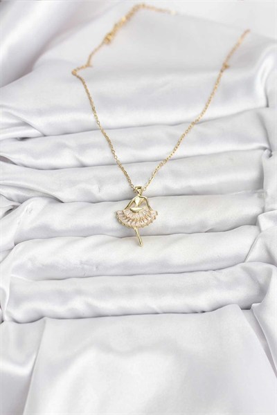 Mey İthalat® 316L Çelik Zincir Gold Renk Balerin Model Kadın Kolye