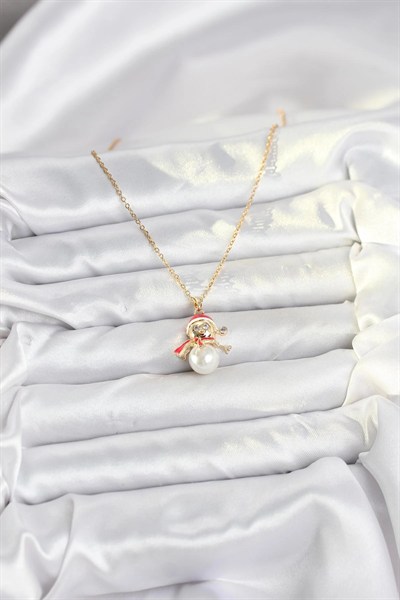 Mey İthalat® 316L Çelik Zincir Gold Renk Kardan Adam Model Yılbaşı Temalı Kadın Kolye