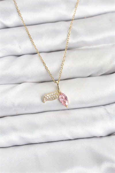 Mey İthalat® 316L Çelik Zincir Gold Renk Balık Kuyruğu Model Zirkon Taşlı Kadın Kolye