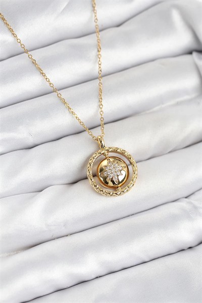 Mey İthalat® 316L Çelik Zincir Gold Renk Kutup Yıldızı Model Kadın Kolye