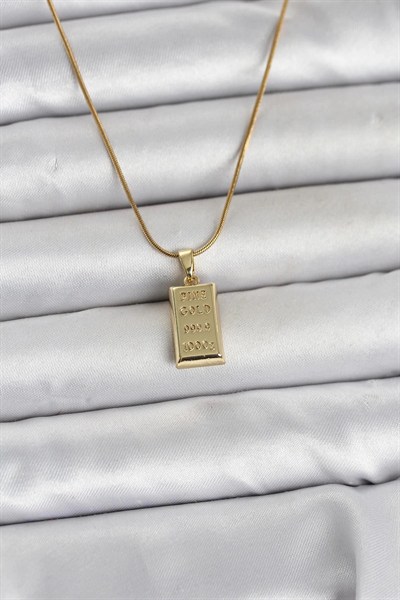 Mey İthalat® 316L Çelik Zincir Gold Renk Külçe Altın Model Kadın Kolye