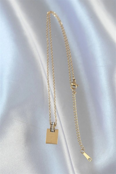 Mey İthalat® 316L Çelik Zincir Gold Renk Zirkon Taşlı Aşk Mektubu Kolye