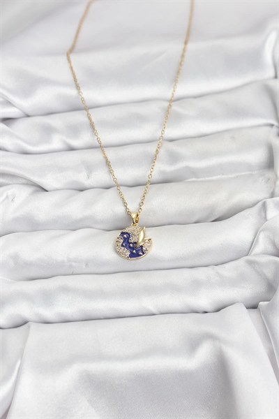 Mey İthalat® 316L Çelik Zincir Gold Renk Gece Model Zirkon Taşlı Kadın Kolye