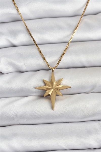 Mey İthalat® 316L Çelik Zincir Gold Renk Kutup Yıldızı Model 60 cm Zincir Kadın Kolye