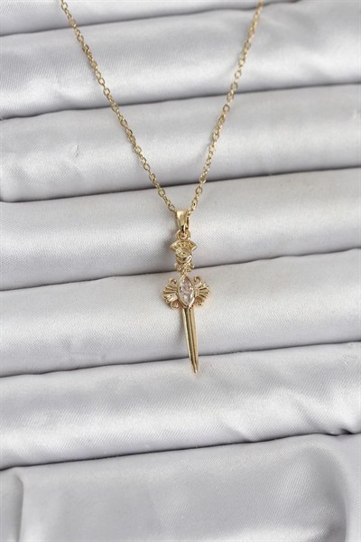 Mey İthalat® 316L Çelik Zincir Gold Renk Kılıç Model Kadın Kolye