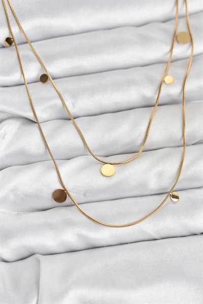 Mey İthalat® 316L Çelik Zincir Gold Renk Pullu Kadın Kolye