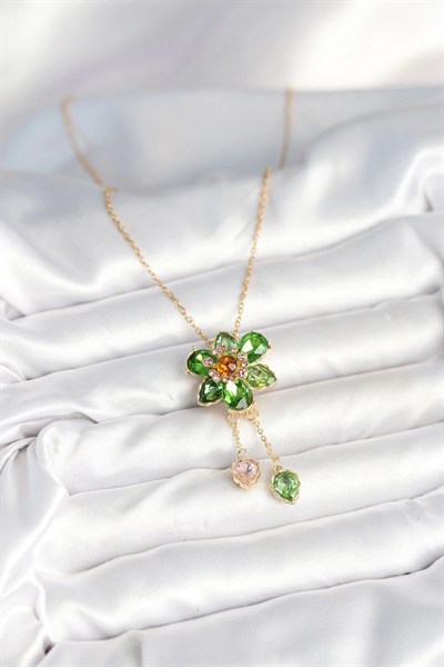 Mey İthalat® 316L Çelik Zincir Gold Renk Çiçek Model Sallantılı Kadın Kolye