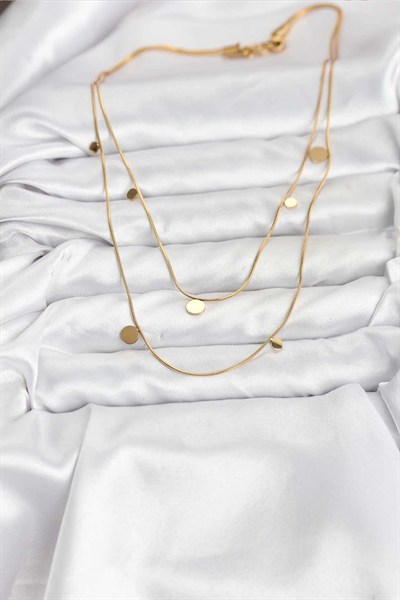 Mey İthalat® 316L Çelik Zincir Gold Renk Pullu Kadın Kolye