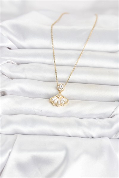 Mey İthalat® 316L Çelik Zincir Gold Renk Yelpaze Model Kadın Kolye