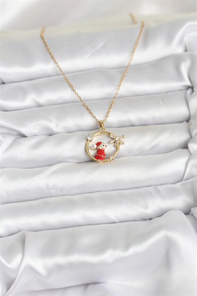 Mey İthalat® 316L Çelik Zincir Gold Zirkon Taşlı Yılbaşı Tema Kadın Kolye