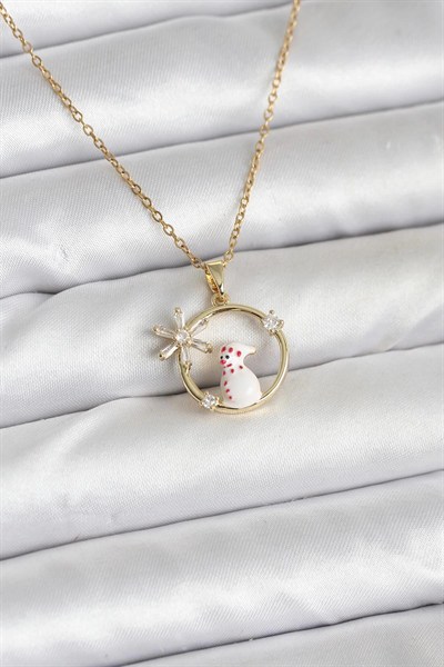 Mey İthalat® 316L Çelik Zincir Gold Zirkon Taşlı Yılbaşı Temalı Kadın Kolye