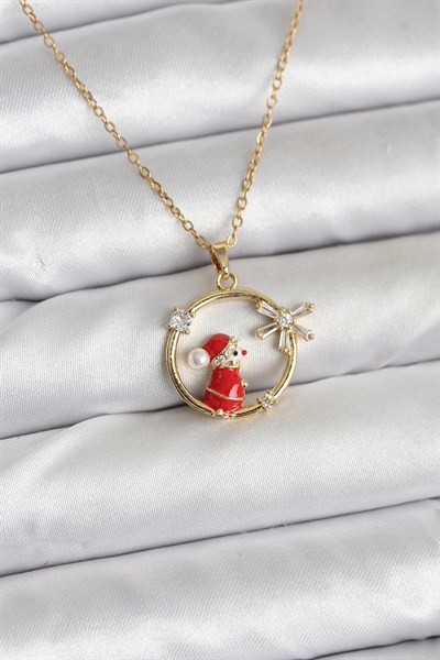 Mey İthalat® 316L Çelik Zincir Gold Zirkon Taşlı Yılbaşı Tema Kadın Kolye