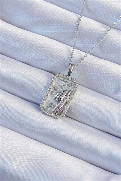 Mey İthalat® 316L Çelik Zincir Gümüş Renk Zirkon Taşlı Yüz Figürlü Tarot Kolye