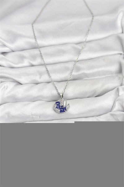 Mey İthalat® 316L Çelik Zincir Gümüş Renk Gece Model Zirkon Taşlı Kadın Kolye