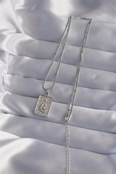 Mey İthalat® 316L Çelik Zincir Gümüş Renk Lazer İşlemeli Göz Figür Tarot Kolye