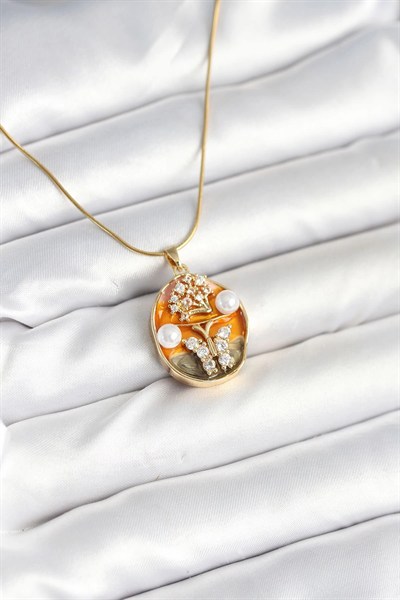 Mey İthalat® 316L Çelik Zincir Kelebek Model Sanatsal Portre Kadın Kolye