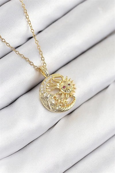 Mey İthalat® 316L Çelik Zirkon Taşlı Ay Ve Güneş Model Gold Renk Kadın Kolye