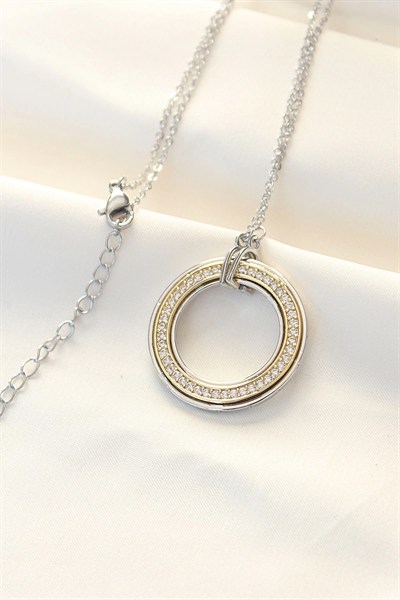 Mey İthalat® 316L Çelik Zirkon Taşlı Çift Renkli Tifany Kolye