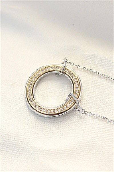 Mey İthalat® 316L Çelik Zirkon Taşlı Çift Renkli Tifany Kolye