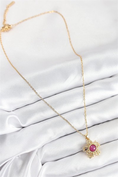 Mey İthalat® 316L Çelik Zirkon Taşlı Döner Güneş Model Gold Renk Kadın Kolye