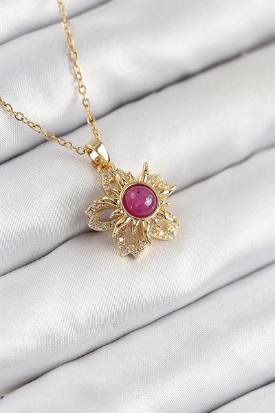 Mey İthalat® 316L Çelik Zirkon Taşlı Döner Güneş Model Gold Renk Kadın Kolye