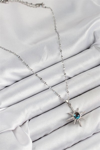 Mey İthalat® 316L Çelik Zirkon Taşlı Kutup Yıldızı Model Gümüş Renk Kadın Kolye