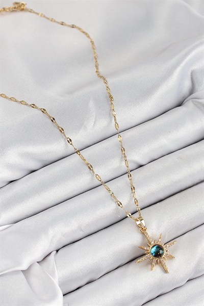 Mey İthalat® 316L Çelik Zirkon Taşlı Kutup Yıldızı Model Gold Renk Kadın Kolye