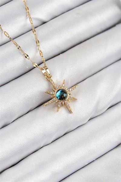 Mey İthalat® 316L Çelik Zirkon Taşlı Kutup Yıldızı Model Gold Renk Kadın Kolye