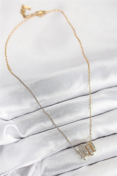 Mey İthalat® 316L Çelik Zirkon Taşlı Sarmal Model Gold Renk Kadın Kolye